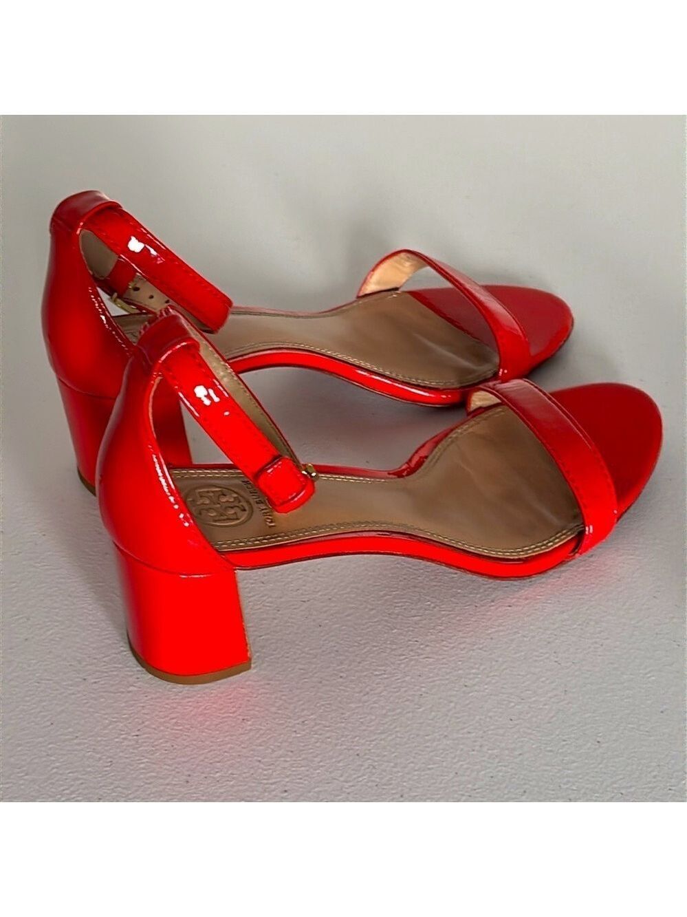TORY BURCH CECILE sandals City Pepper Red Patent Leather block Heels size 8.5M - Picture 7 of 17